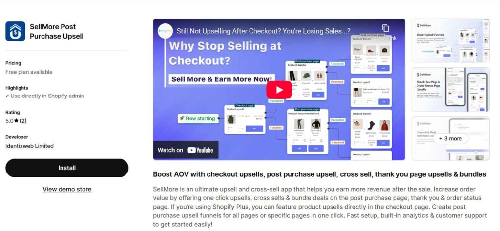SellMore Post Purchase Upsell app
