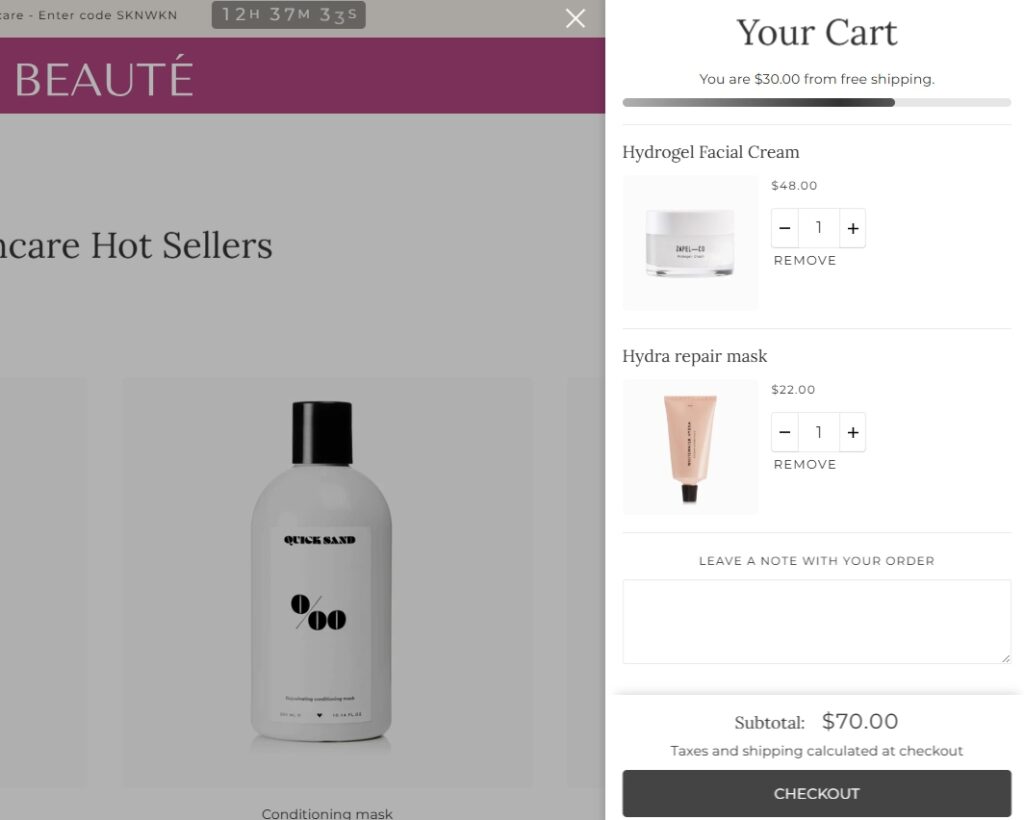 slide-out cart in blockshop theme shopify