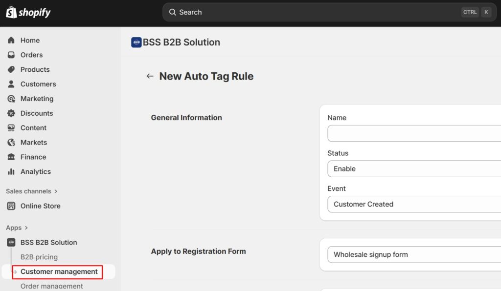 creating auto customer tags with BSS B2B Solution