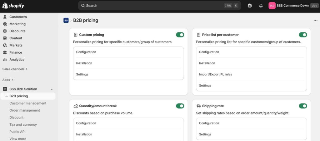 Use BSS B2B Solution to set up wholesale pricing on Shopify