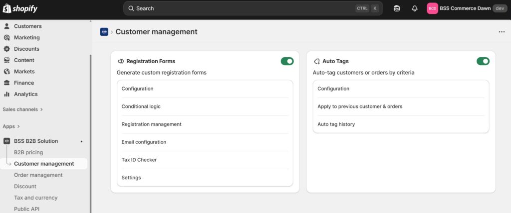 Use BSS B2B Solution to manage wholesale customers on Shopify