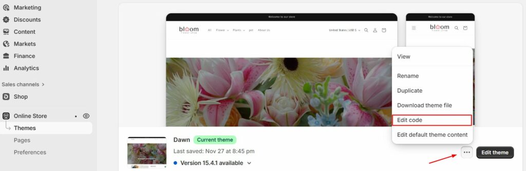 edit code in shopify theme