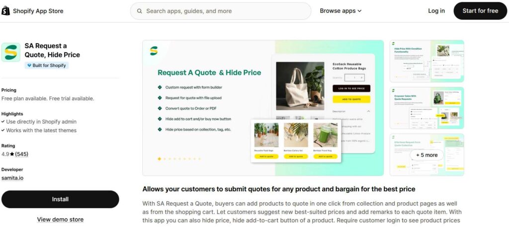 SA Request a Quote - b2b shopify app