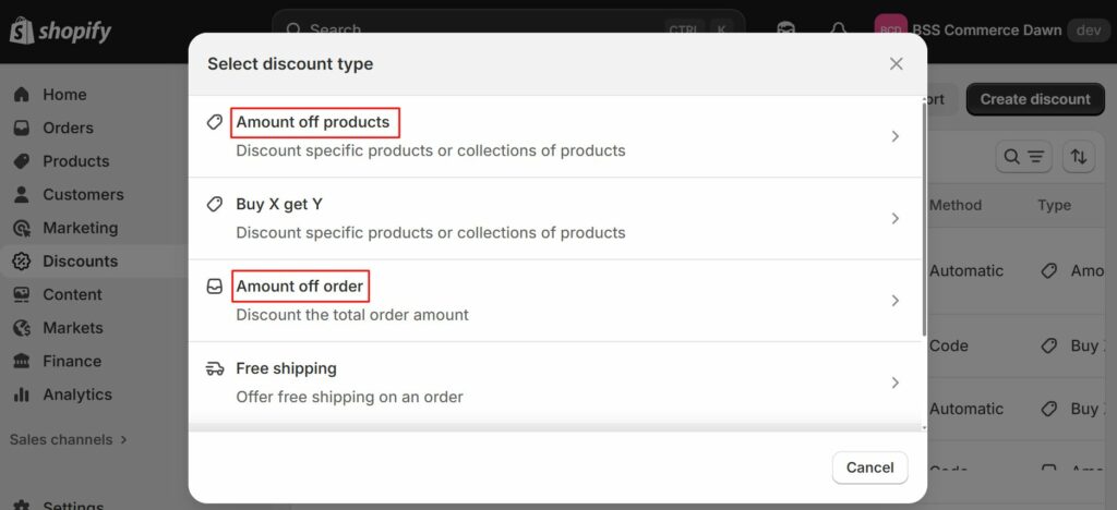 step 2: select discount type