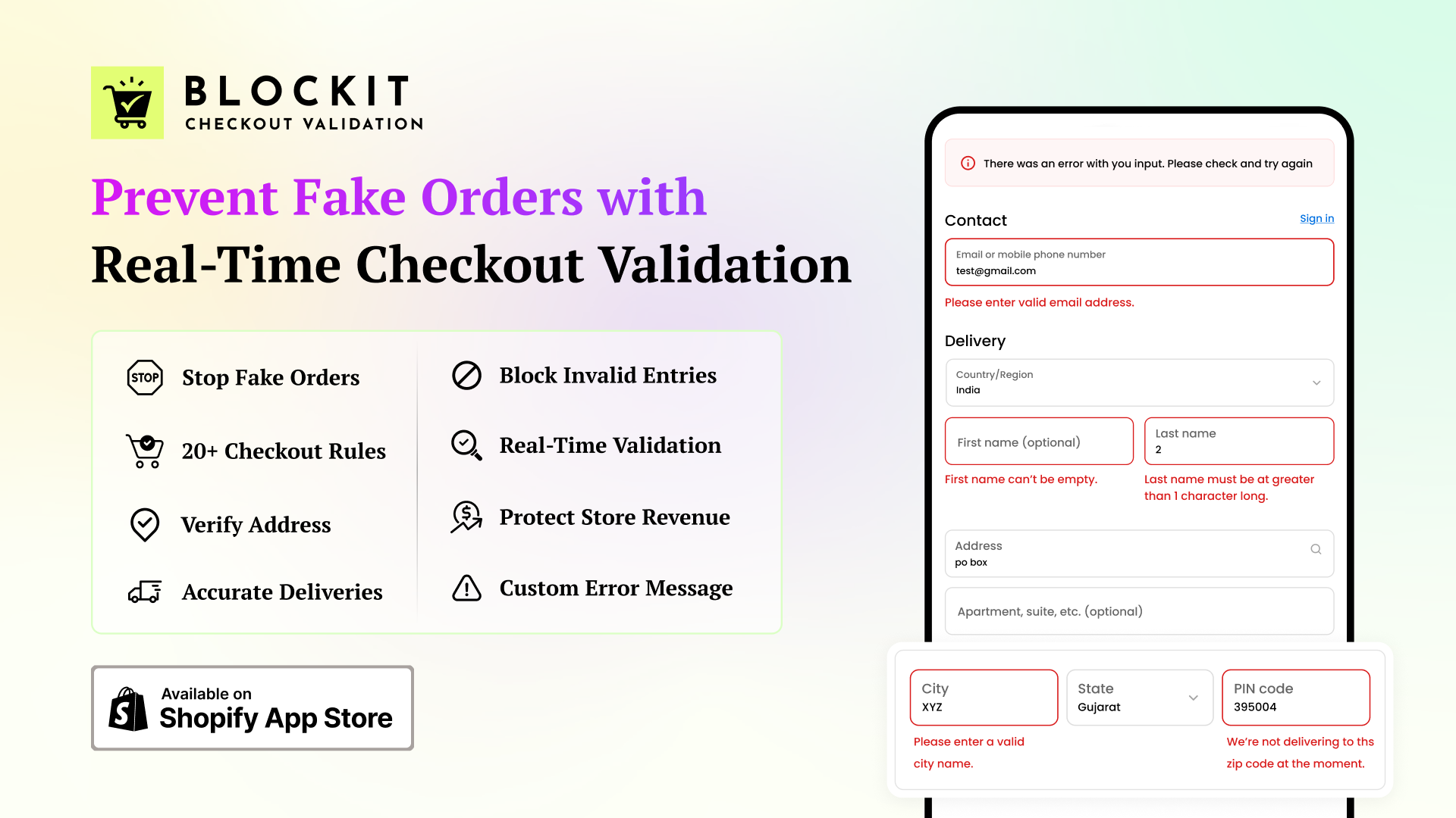 Shopify checkout validation & address app