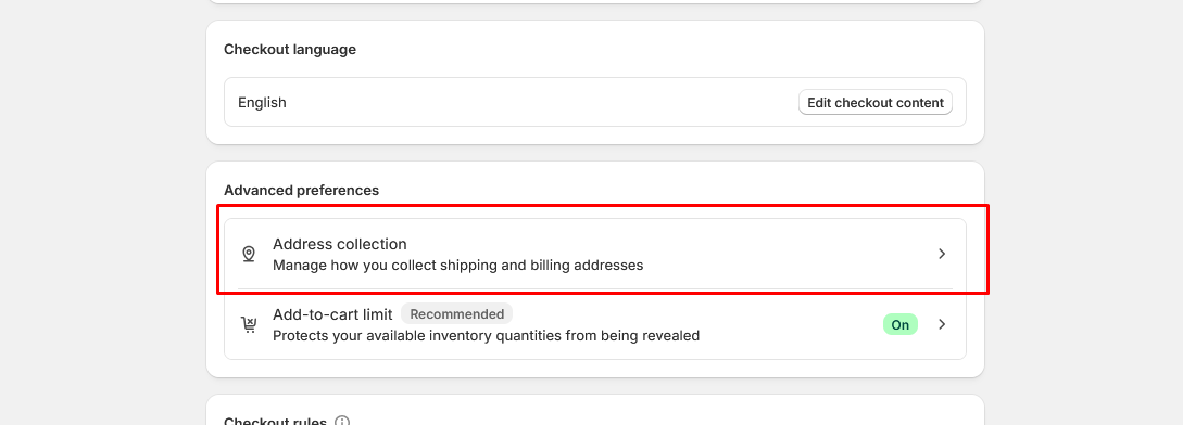 Address collection shopify