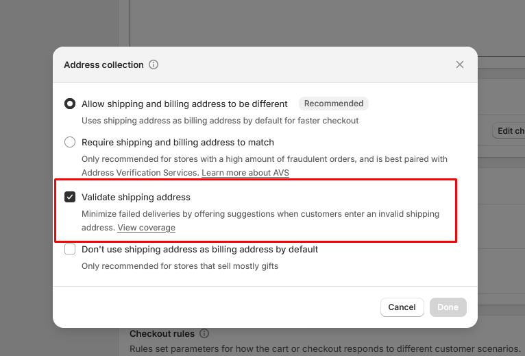 Validate shipping address in shopify
