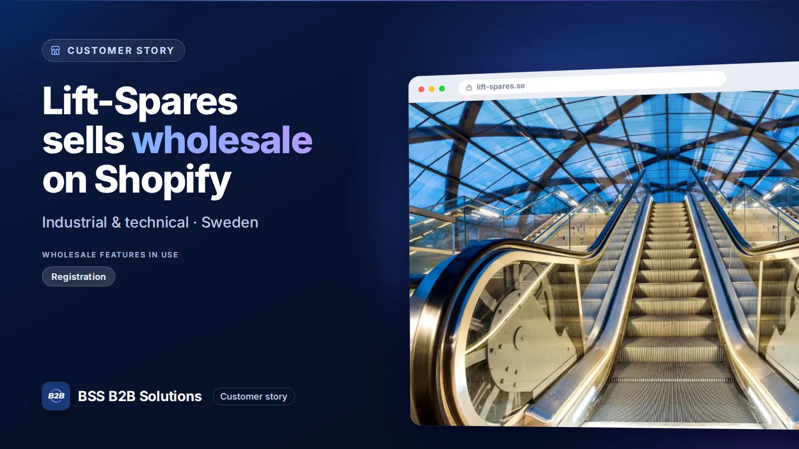 Browser window showing the merchant storefront, Lift-Spares sells wholesale on Shopify. Cover for: Secure and scalable B2B operations – How Lift-Spares started strong on Shopify
