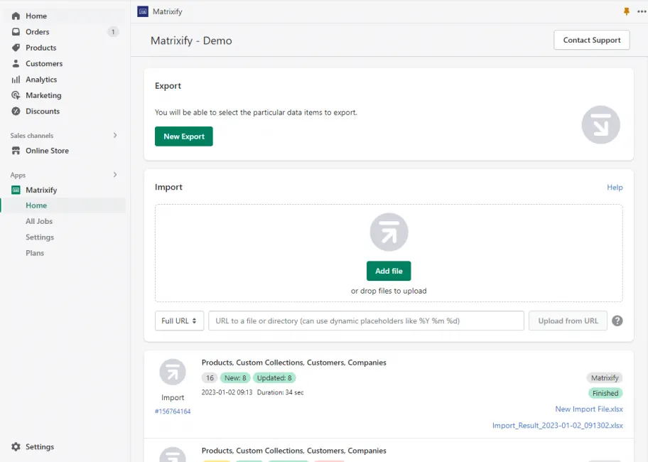 Matrixify Shopify app
