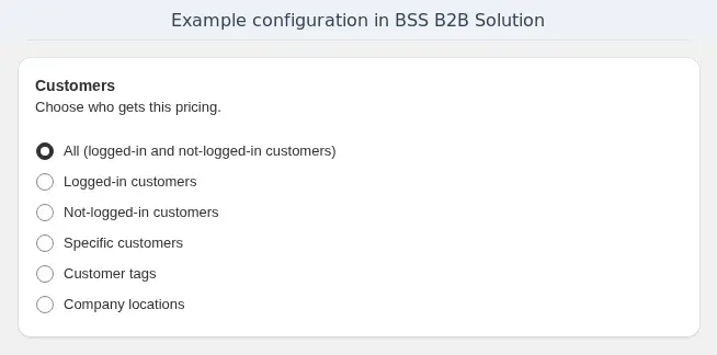 BSS B2B Solution custom pricing card for choosing which customers a rule applies to