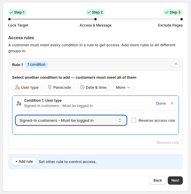 BSS B2B Lock access rule set to Signed-in customers must be logged in