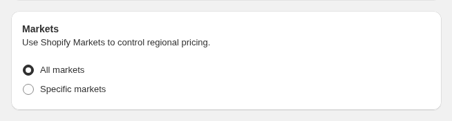 The Markets card of a Price List rule