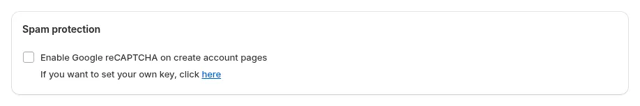 Karte Spam protection eines Registrierungsformulars mit der Option Google reCAPTCHA