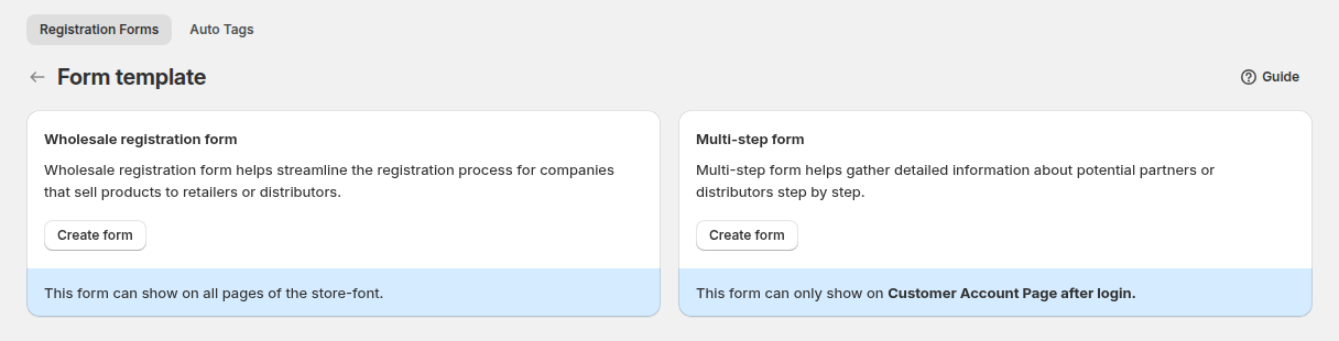 The Form template page with the Multi-step form option