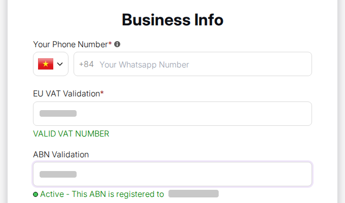 A form with live-validated tax ID fields