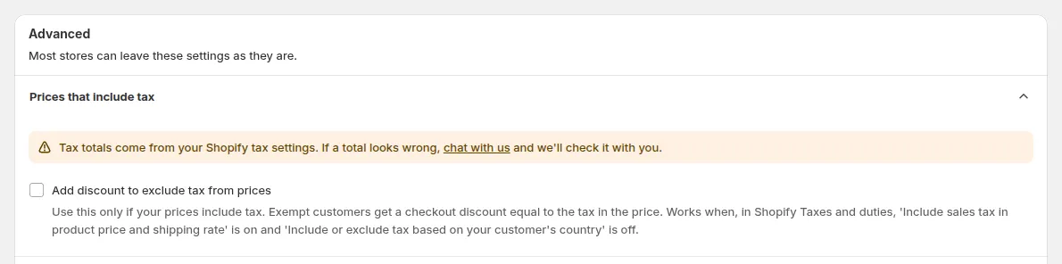 Tax Exempt Advanced card with the Prices that include tax option to add a discount that excludes tax from prices