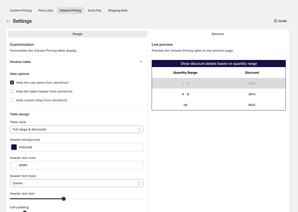 The Design tab with table style options and a live preview