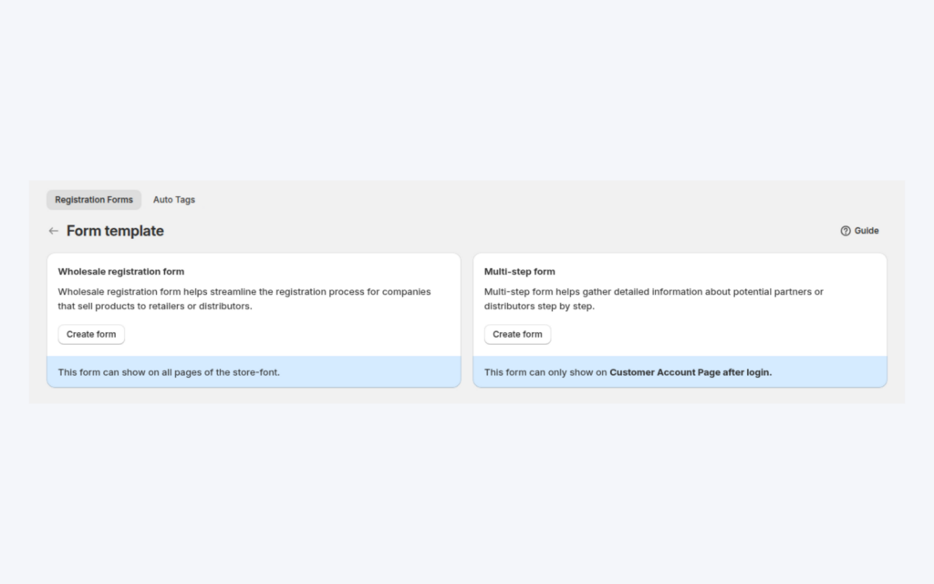 The Form template page with the Multi-step form option