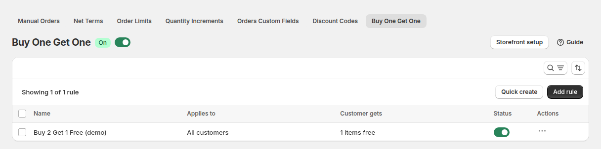 BSS B2B Solution Buy One Get One rule list with a demo Buy 2 Get 1 Free rule