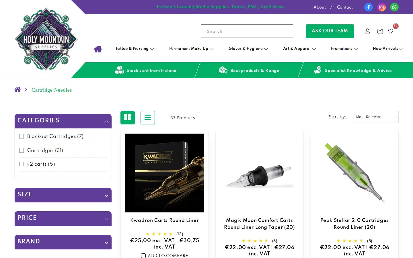 Holy Mountain Supplies collection page for cartridge needles