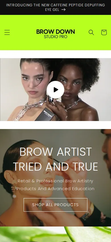 Brow Down Studio Pro home page on a phone