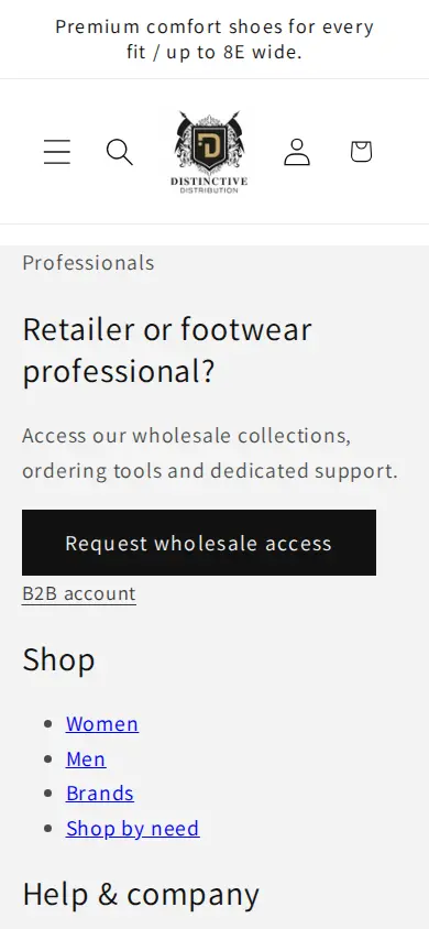 Distinctive Distribution homepage on a phone