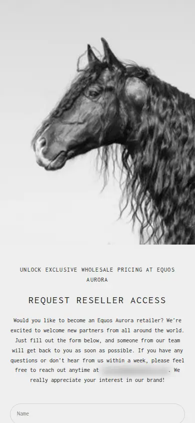 Equos Aurora reseller access page on a phone