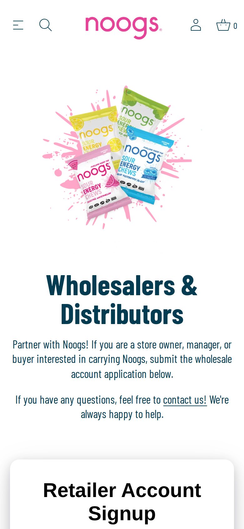 Noogs wholesale page on a phone
