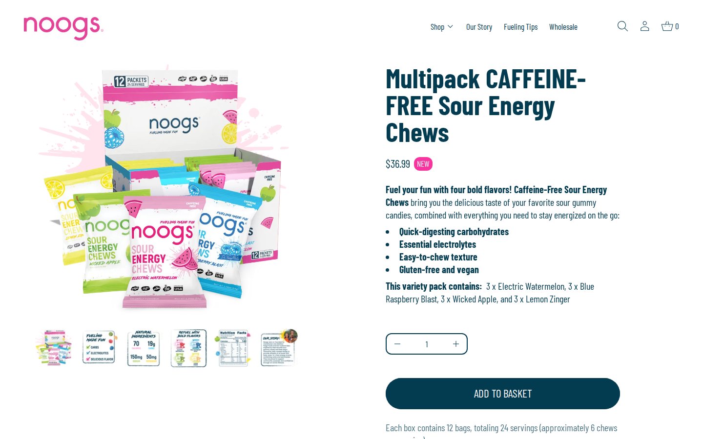 Noogs multipack product page with a retail price of 36.99 dollars and an Add to basket button