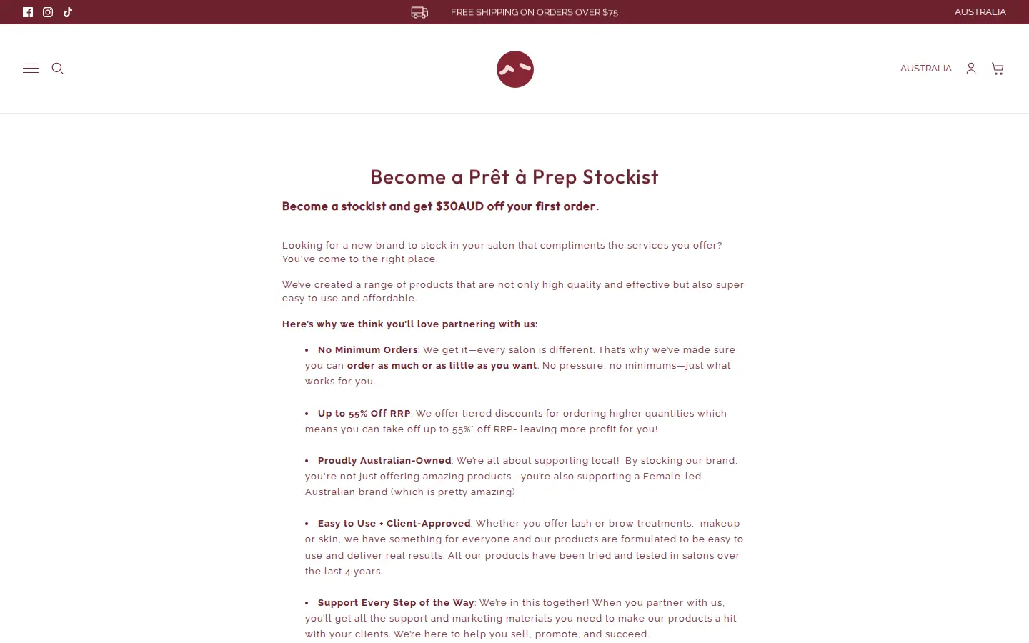 Pret a Prep Become a Stockist page with no minimum orders, up to 55 percent off RRP and Australian-owned among the reasons to partner