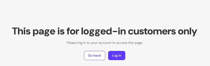 Storefront Quote History page for a visitor who is not signed in: This page is for logged-in customers only, with Go back and Log in buttons
