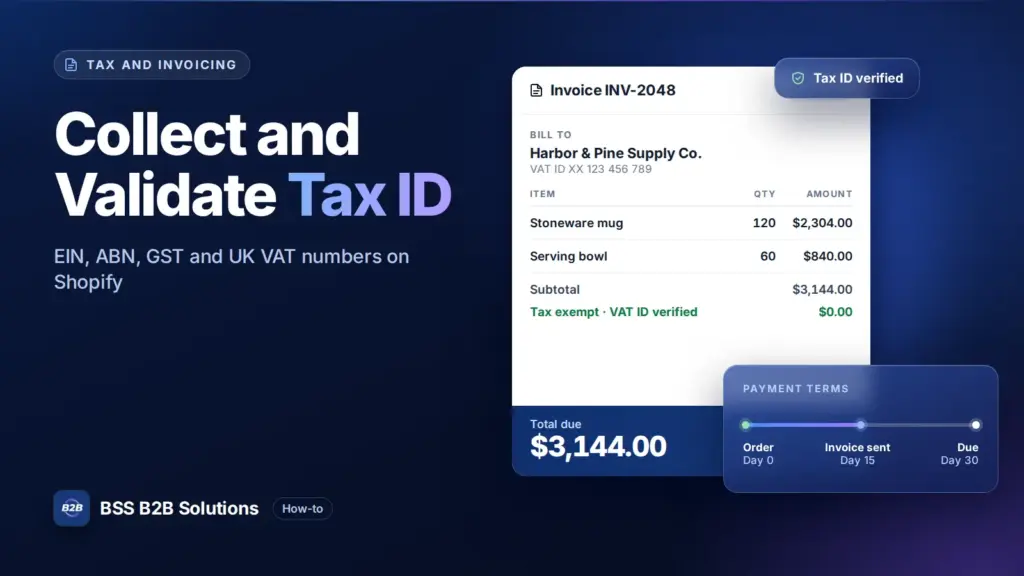 Rechnung mit geprüfter Steuer-ID. Titelbild zu: So erfassen und prüfen Sie eine Steuer-ID (EIN, ABN, GST, UK VAT) in Shopify