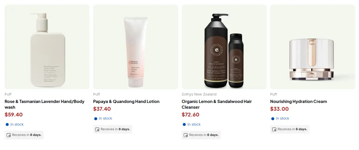 Collection page for a guest showing retail prices on each product